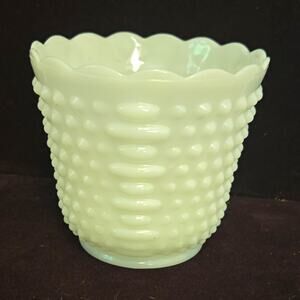 VTG Fire-King White Milk Glass Hobnail Bars Planter Vase Bowl Scalloped Rim
